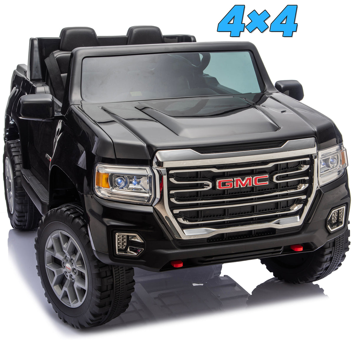 Sunnyfree XL 24 Volt Ride on Toys, Licensed GMC 4WD/2WD Switchable Ride on Car for Big Kids with Remote, Bluetooth, Fold Down Tailgate, Rear Storage