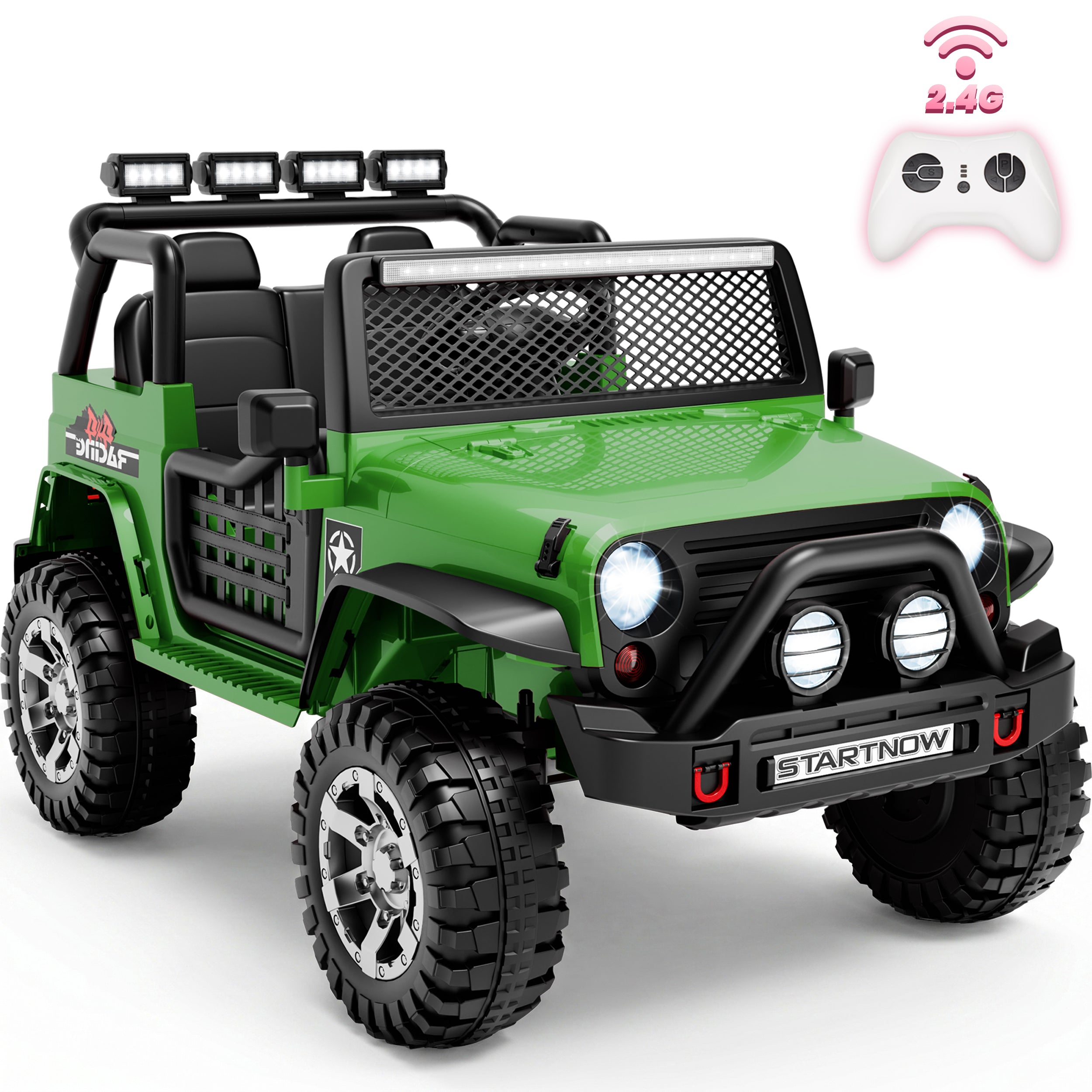 Sunnyfree 4WD 24V Ride on Toy & 2 Seater, 800W Power Car Wheel with Romote Control, Electric Car for Kids with Bluetooth, LED Lights, Seat Belt & Lockable Doors, 3-8