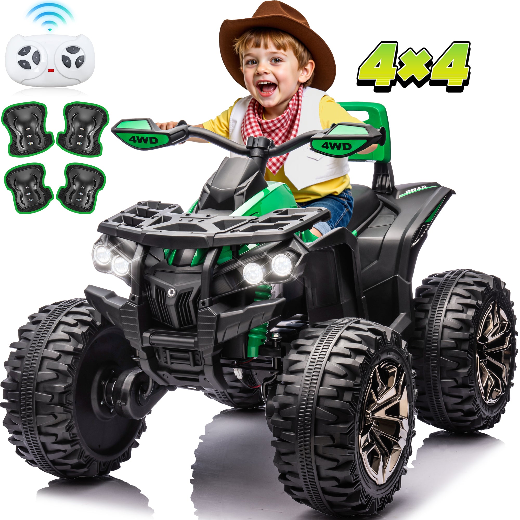 24 Volt ATV for Kids, Sunnyfree 4 Wheeler for Kids, 4WD Power Car Wheels with Remote, Bluetooth, Music, Spring Suspension, Pink
