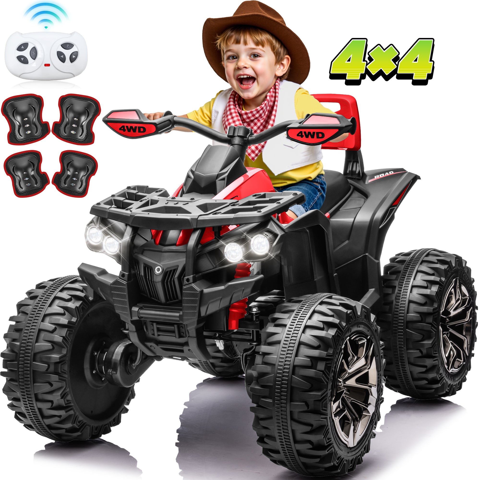 24 Volt ATV for Kids, Sunnyfree 4 Wheeler for Kids, 4WD Power Car Wheels with Remote, Bluetooth, Music, Spring Suspension, Pink