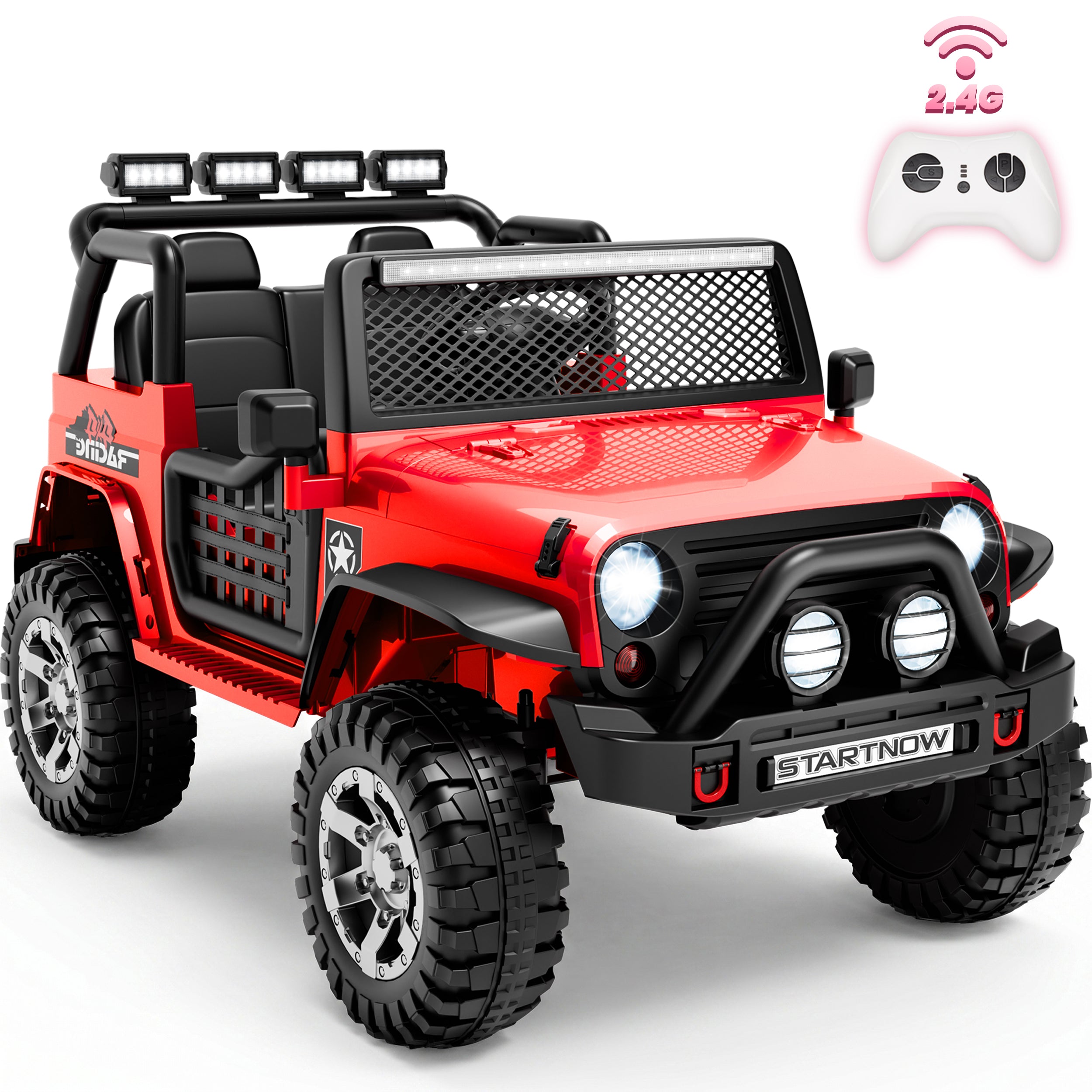 Sunnyfree 4WD 24V Ride on Toy & 2 Seater, 800W Power Car Wheel with Romote Control, Electric Car for Kids with Bluetooth, LED Lights, Seat Belt & Lockable Doors, 3-8