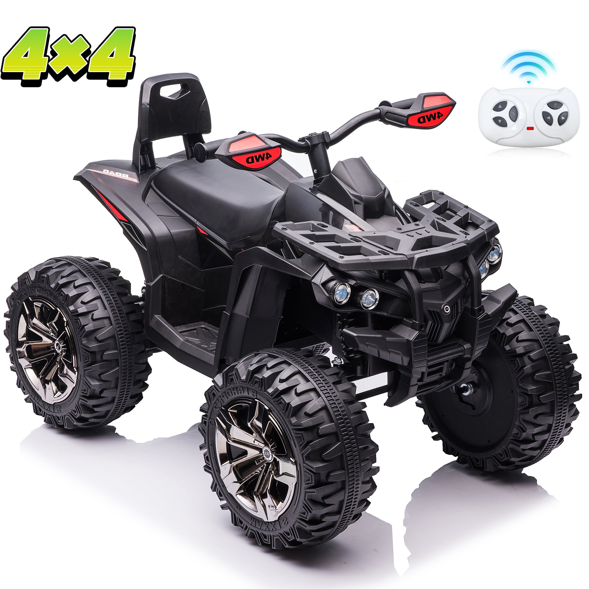 Sunnyfree 4WD ATV for Kids 24V Ride on Toy, 2-Seater Power Car Wheels with Remote, Bluetooth, Spring Suspension, Gift for Outdoor Play,