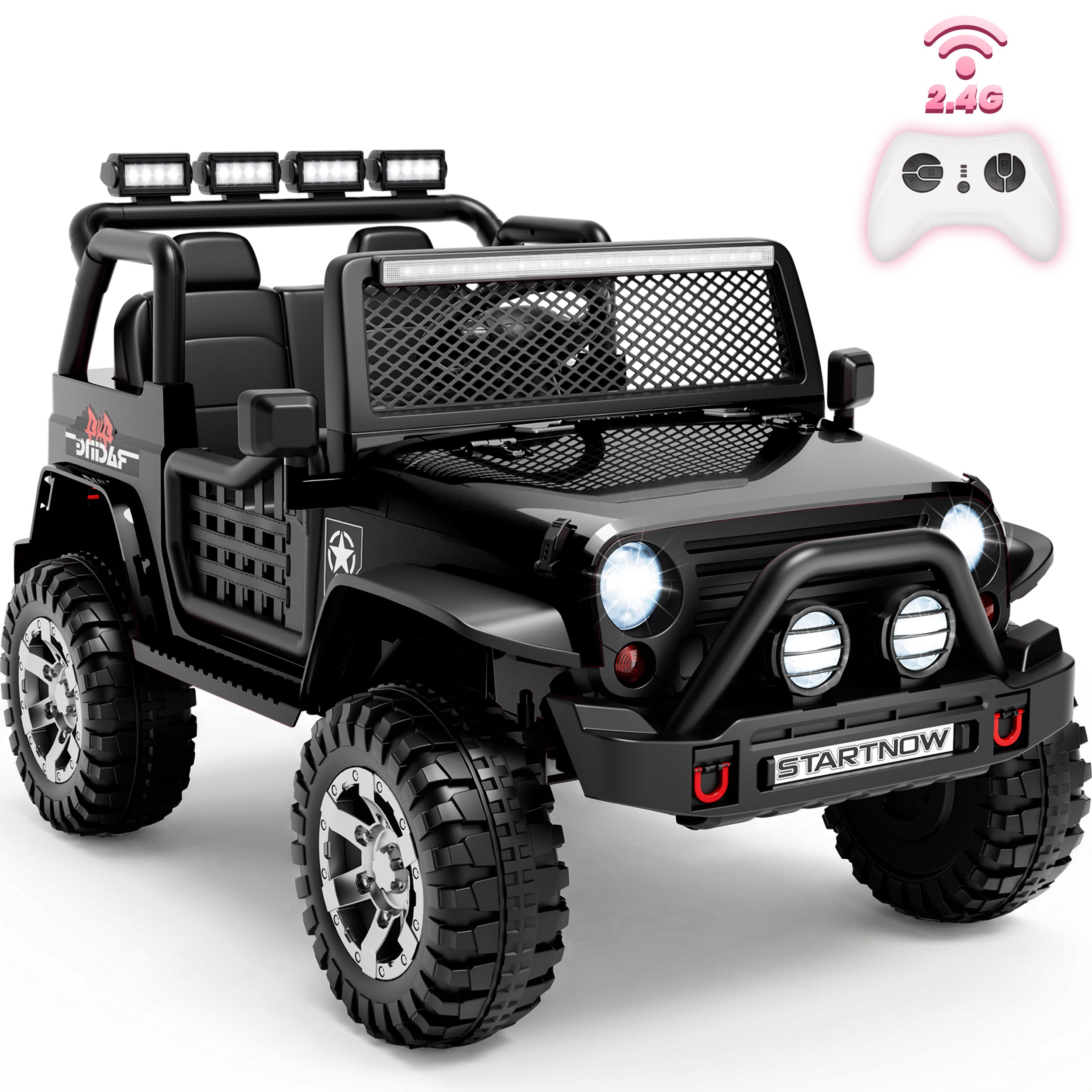 Sunnyfree 4WD 24V Ride on Toy & 2 Seater, 800W Power Car Wheel with Romote Control, Electric Car for Kids with Bluetooth, LED Lights, Seat Belt & Lockable Doors, 3-8