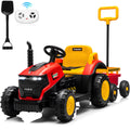Sunnyfree 12V Ride on Tractor with Remote Control, 2 in 1 Ride on Car w/ Detachable Trailer, Ride on Toys for Kids with Bluetooth Music, Shovel, LED lights