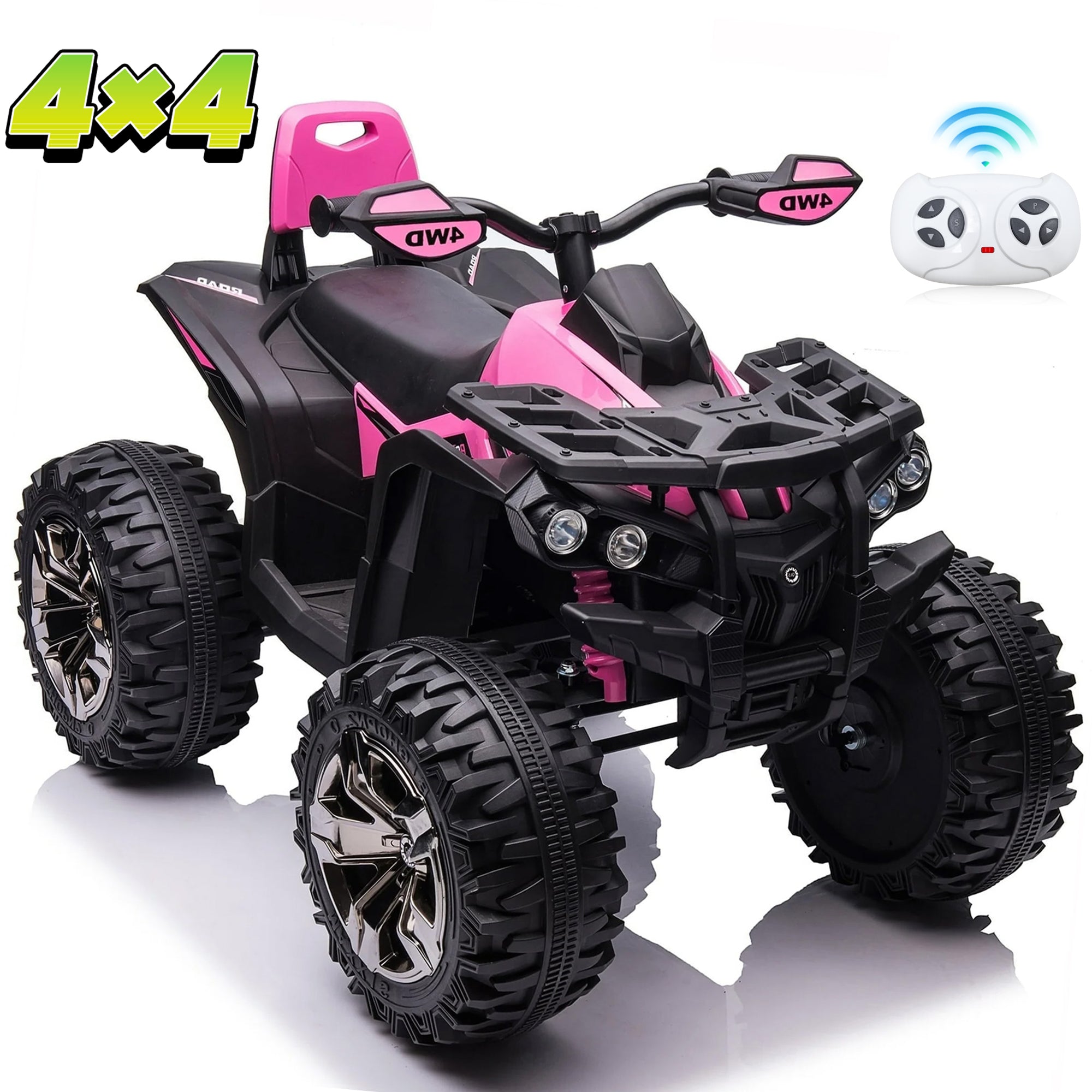 Sunnyfree 4WD ATV for Kids 24V Ride on Toy, 2-Seater Power Car Wheels with Remote, Bluetooth, Spring Suspension, Gift for Outdoor Play,