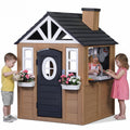 Sunnyfree Outdoor Playhouse for Kids, Interactive Kitchen Wooden Playhouse with Doorbell, Phone, and Kitchen Toys, Indoor & Outdoor