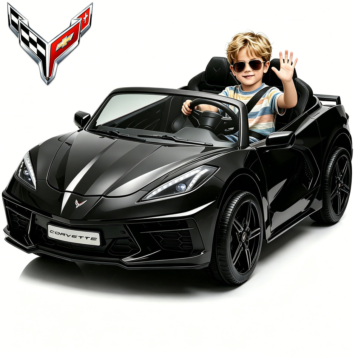 Sunnyfree 4WD Power Car Wheel Licensed Corvette, 24 Volt Ride on Toys & 2 Seater, 800W Eletric Car for kids with Romote, 3 Speeds, LED Lights, Bluetooth Music