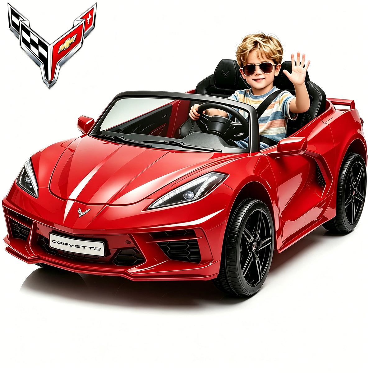 Sunnyfree 4WD Power Car Wheel Licensed Corvette, 24 Volt Ride on Toys & 2 Seater, 800W Eletric Car for kids with Romote, 3 Speeds, LED Lights, Bluetooth Music