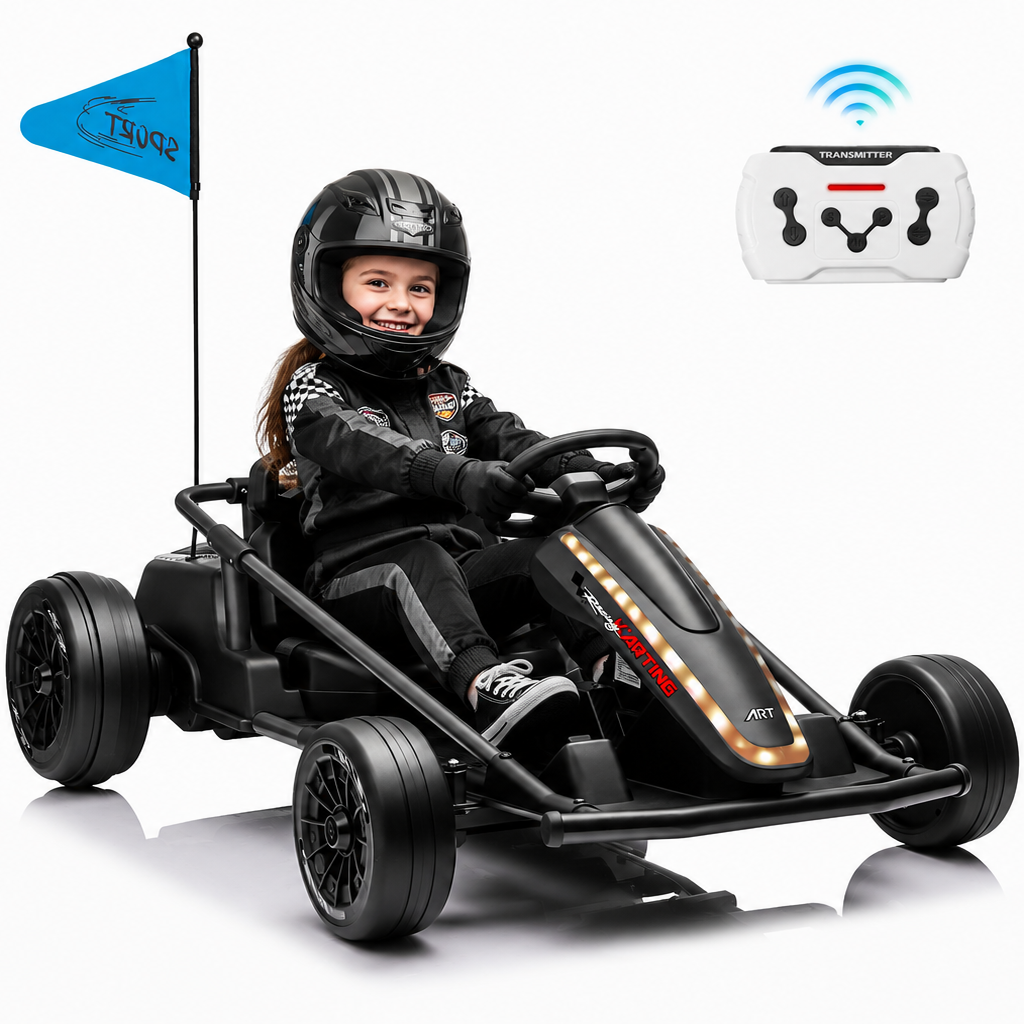 Sunnyfree 24 Volt Ride on Toys for Kids, 14Ah Electric Go Kart with Remote Control, 5–10 MPH, Drift Function, 2×200W Motors, Bluetooth Music, LED Lights, Seat Belt
