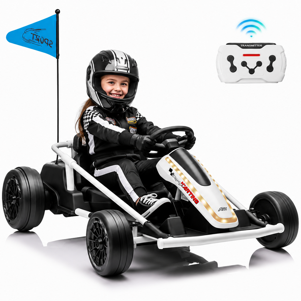 Sunnyfree 24 Volt Ride on Toys for Kids, 14Ah Electric Go Kart with Remote Control, 5–10 MPH, Drift Function, 2×200W Motors, Bluetooth Music, LED Lights, Seat Belt