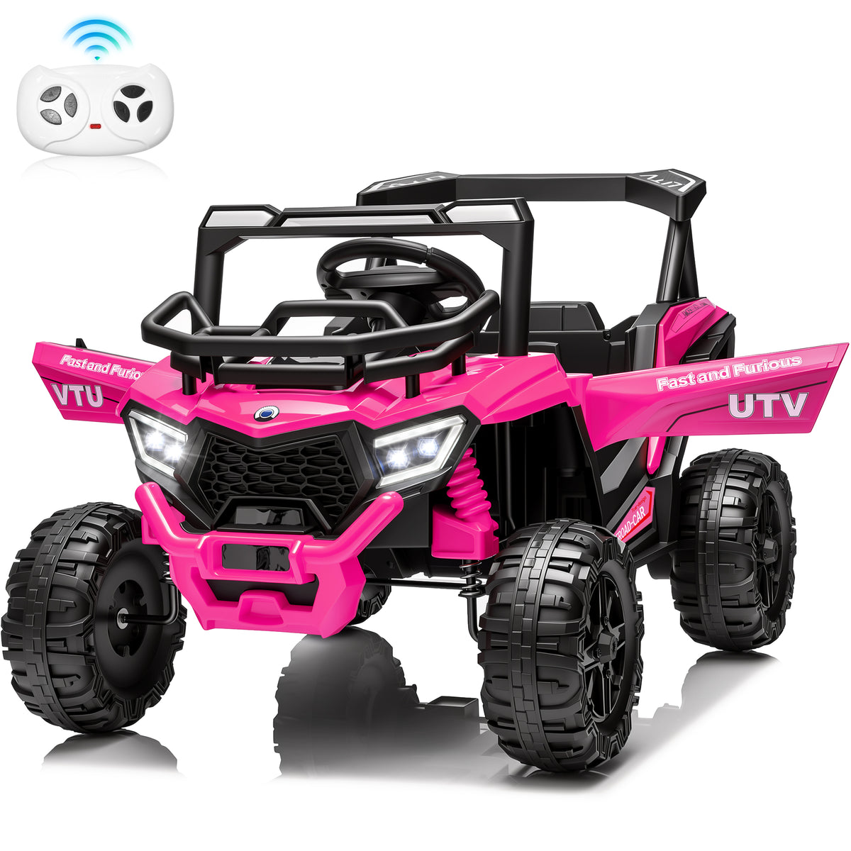 Sunnyfree 12V Kids UTV with Remote Control, Ride on Toys for Boys & Girls with 3 Speed Modes, 4 Wheel Suspension, Bluetooth Music, LED Lights, 5199