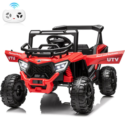 Sunnyfree 12V Kids UTV with Remote Control, Ride on Toys for Boys & Girls with 3 Speed Modes, 4 Wheel Suspension, Bluetooth Music, LED Lights, 5199