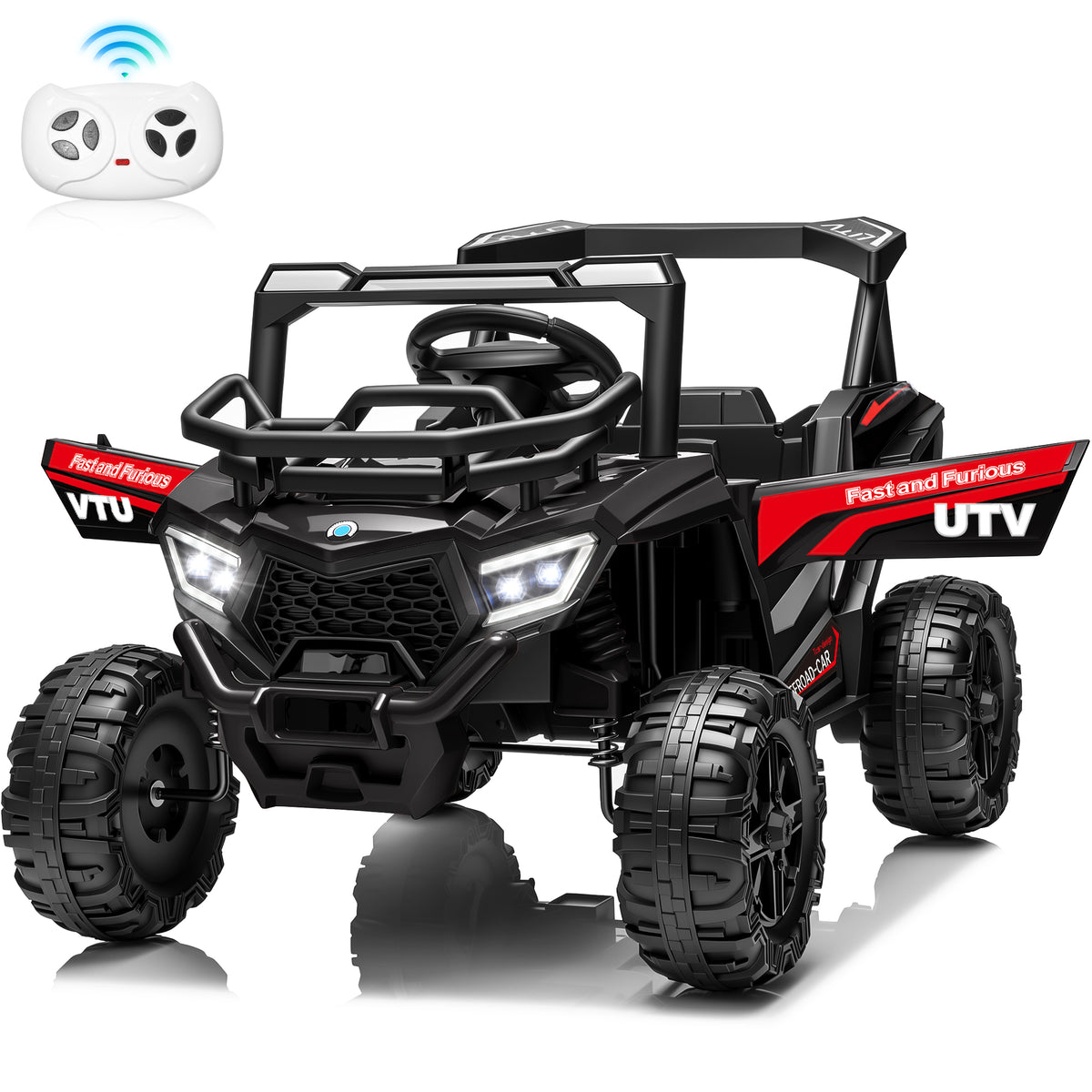 Sunnyfree 12V Kids UTV with Remote Control, Ride on Toys for Boys & Girls with 3 Speed Modes, 4 Wheel Suspension, Bluetooth Music, LED Lights, 5199