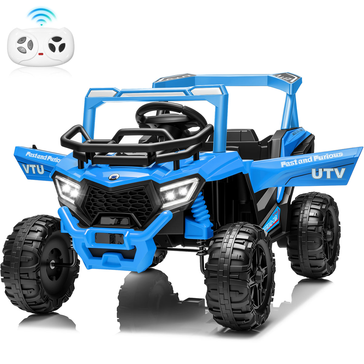 Sunnyfree 12V Kids UTV with Remote Control, Ride on Toys for Boys & Girls with 3 Speed Modes, 4 Wheel Suspension, Bluetooth Music, LED Lights, 5199