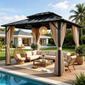 Sunnyfree 10x12 ft Hardtop Gazebo, Galvanized Steel Double Roof, Aluminum Pavilion with Curtains & Netting, for Patio, Garden