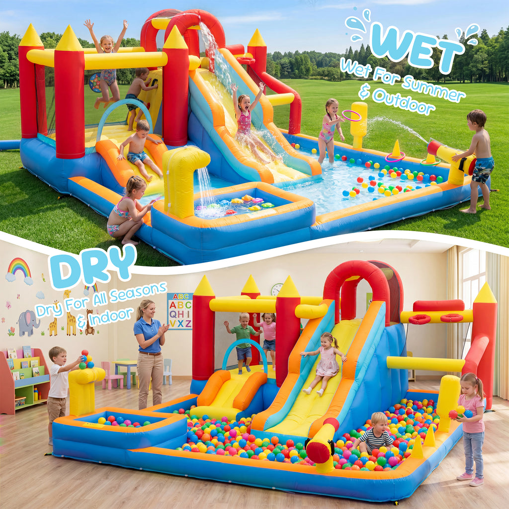 Sunnyfree 13 in 1 Inflatable Bounce House with Blower, 185" × 157" × 83" Oversized Inflatable Water Slide Park, Indoor&Outdoor Bounce Castle
