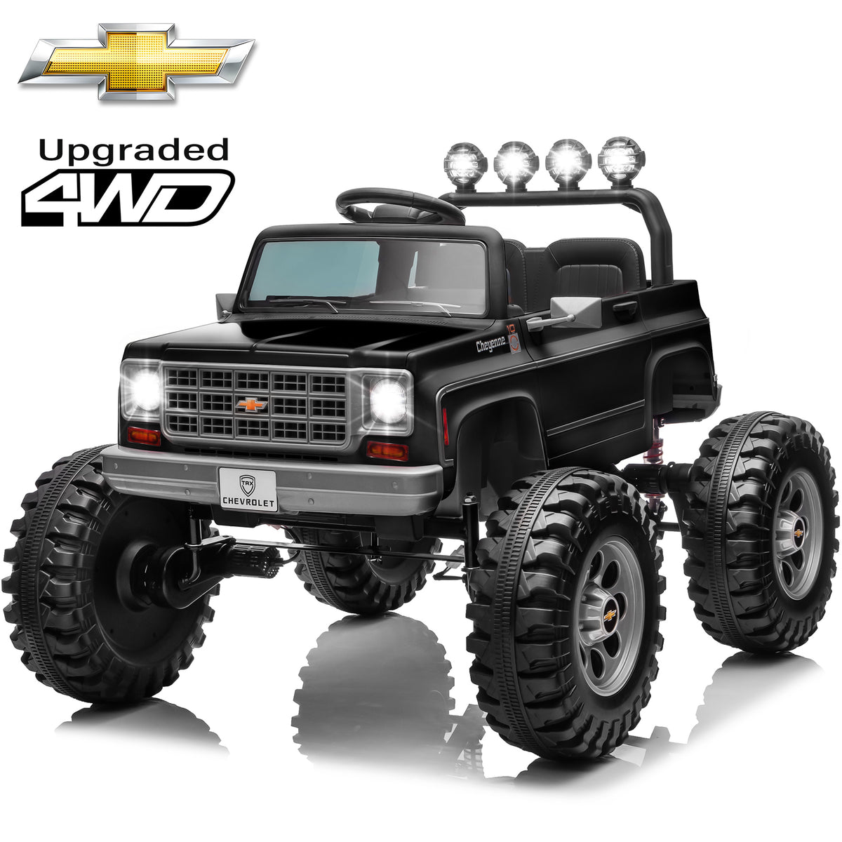 Sunnyfree 4WD Chevrolet Cheyenne 24 Volt Ride on Toys, 2 Seater Power Truck Wheels with Remote, Bluetooth, USB, LED Lights