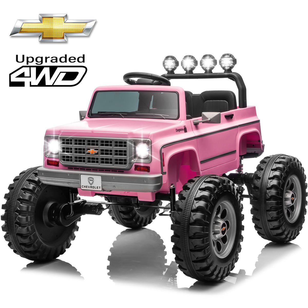 Sunnyfree 4WD Chevrolet Cheyenne 24 Volt Ride on Toys, 2 Seater Power Truck Wheels with Remote, Bluetooth, USB, LED Lights