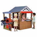 Sunnyfree Ourdoor Playhouse with BBQ Grill, Wooden Playhouse Interactive Kitchen, Pizza Oven, Toy Grill, Kitchen Utensils, Indoor & Outdoor