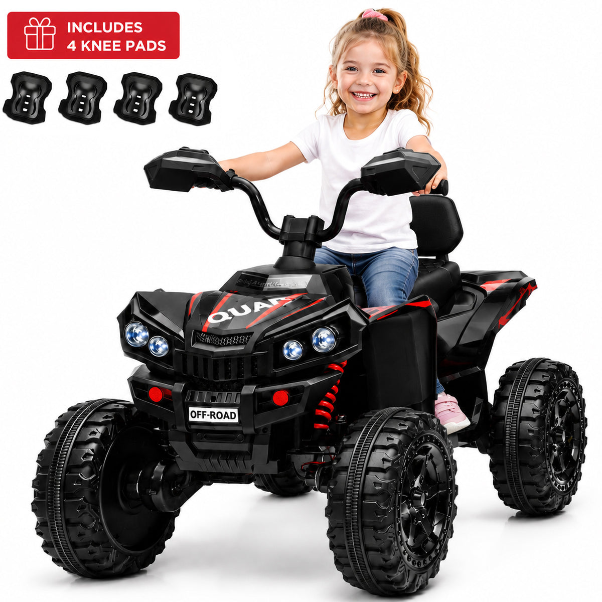 Sunnyfree 24V Ride on Toys ATV,4WD Power Car Wheels with 4x200W Motor, 4 Wheeler Quad Car with Spring Suspension, Bluetooth Music, LED Lights, 2602