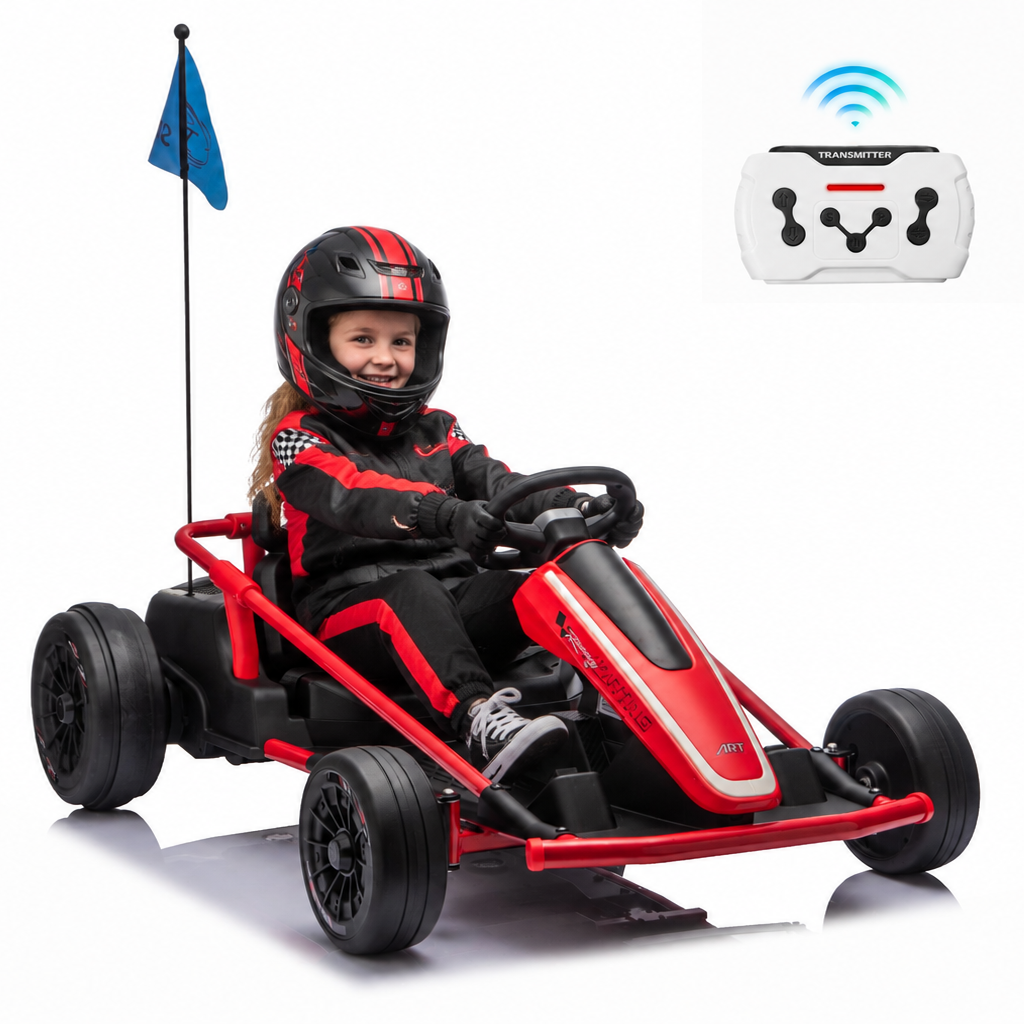 Sunnyfree 24 Volt Ride on Toys for Kids, 14Ah Electric Go Kart with Remote Control, 5–10 MPH, Drift Function, 2×200W Motors, Bluetooth Music, LED Lights, Seat Belt