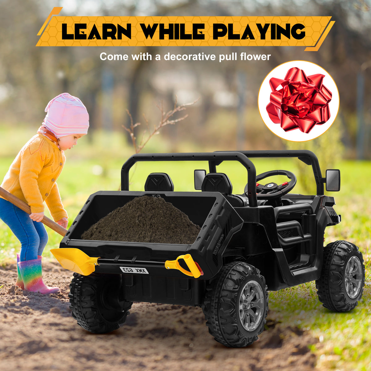 Sunnyfree Powerful ATV, 24-volt Black Riding Toys (Battery Charger Included)