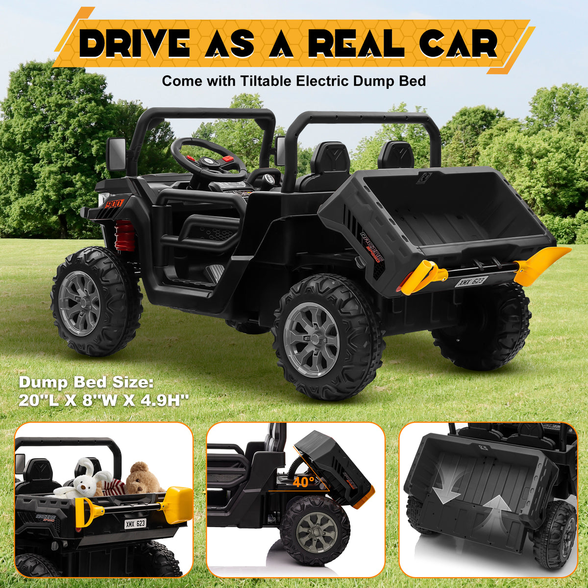 Sunnyfree Powerful ATV, 24-volt Black Riding Toys (Battery Charger Included)