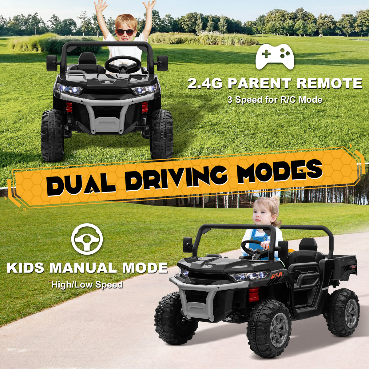 Sunnyfree Powerful ATV, 24-volt Black Riding Toys (Battery Charger Included)