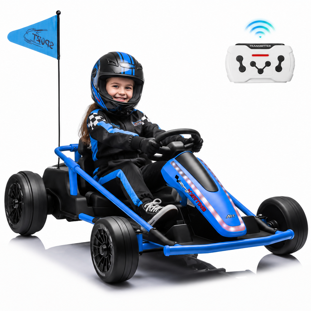 Sunnyfree 24 Volt Ride on Toys for Kids, 14Ah Electric Go Kart with Remote Control, 5–10 MPH, Drift Function, 2×200W Motors, Bluetooth Music, LED Lights, Seat Belt