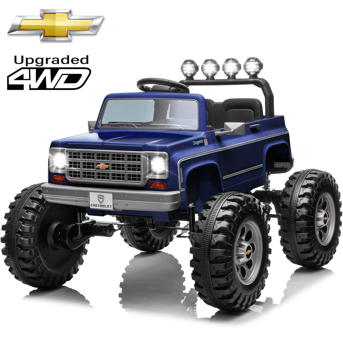 Sunnyfree 4WD Chevrolet Cheyenne 24 Volt Ride on Toys, 2 Seater Power Truck Wheels with Remote, Bluetooth, USB, LED Lights