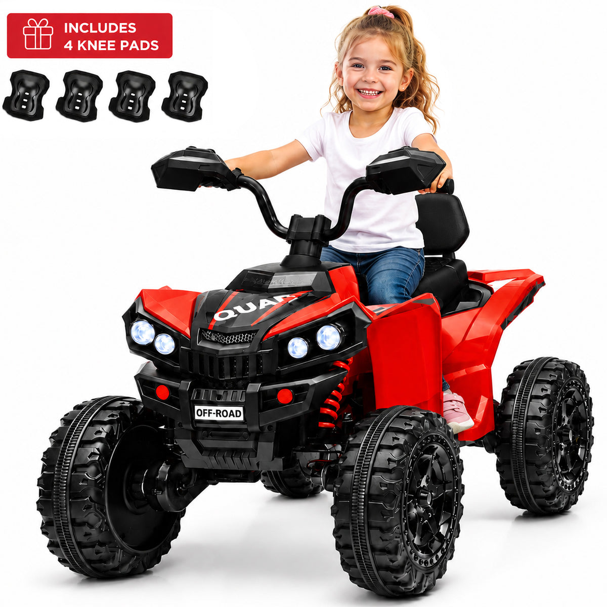 Sunnyfree 24V Ride on Toys ATV,4WD Power Car Wheels with 4x200W Motor, 4 Wheeler Quad Car with Spring Suspension, Bluetooth Music, LED Lights, 2602