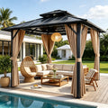 Sunnyfree 10x10 ft Hardtop Gazebo, Galvanized Steel Double Roof, Aluminum Pavilion with Curtains & Netting, for Patio, Garden