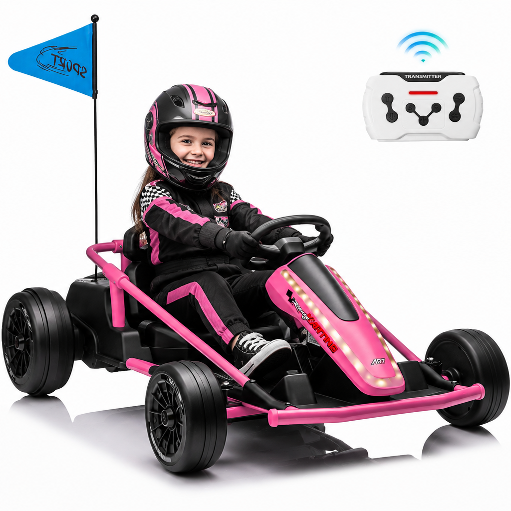 Sunnyfree 24 Volt Ride on Toys for Kids, 14Ah Electric Go Kart with Remote Control, 5–10 MPH, Drift Function, 2×200W Motors, Bluetooth Music, LED Lights, Seat Belt