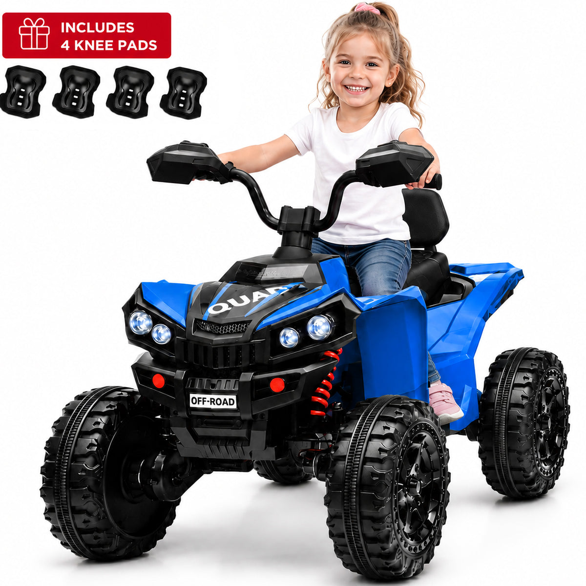 Sunnyfree 24V Ride on Toys ATV,4WD Power Car Wheels with 4x200W Motor, 4 Wheeler Quad Car with Spring Suspension, Bluetooth Music, LED Lights, 2602