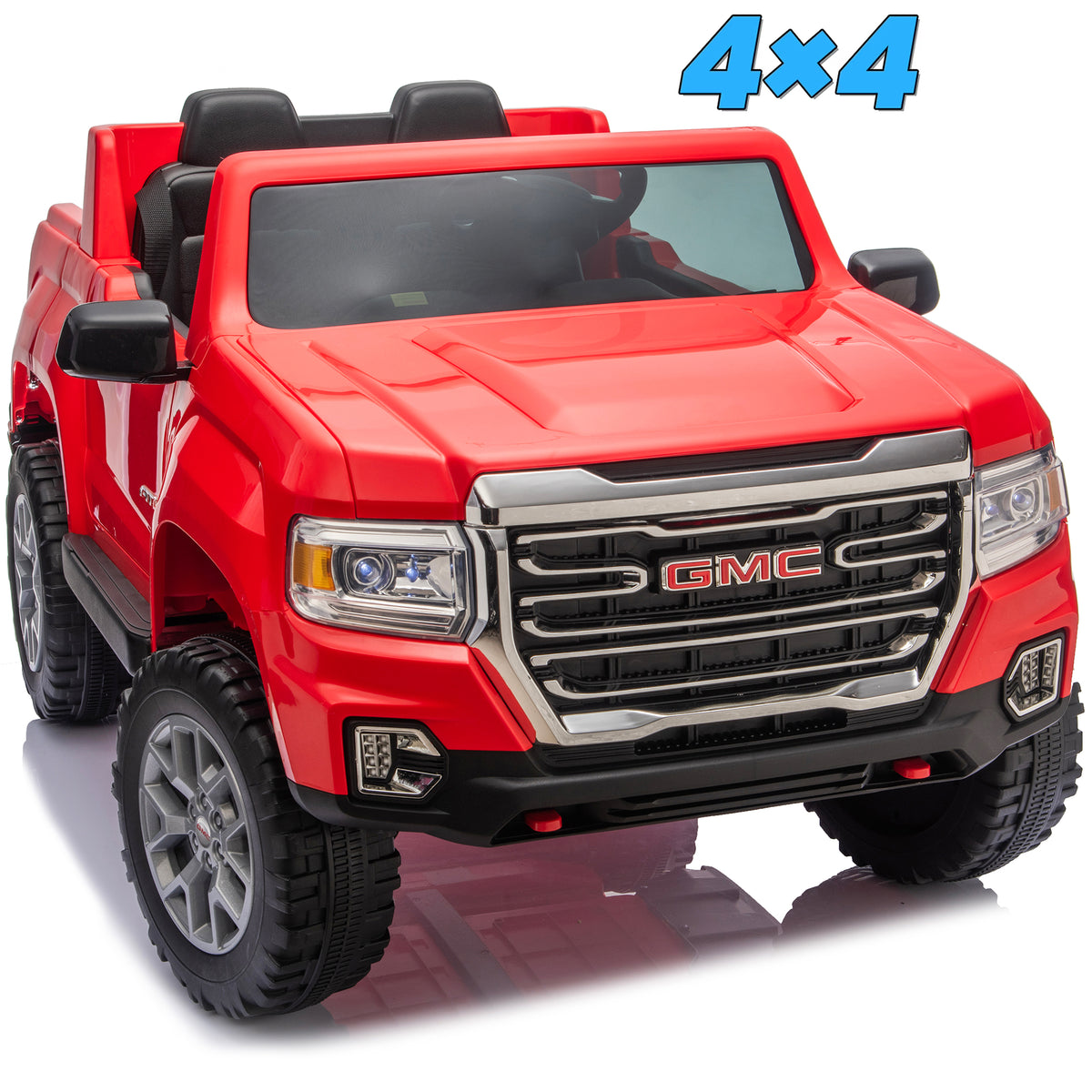 Sunnyfree XL 24 Volt Ride on Toys, Licensed GMC 4WD/2WD Switchable Ride on Car for Big Kids with Remote, Bluetooth, Fold Down Tailgate, Rear Storage