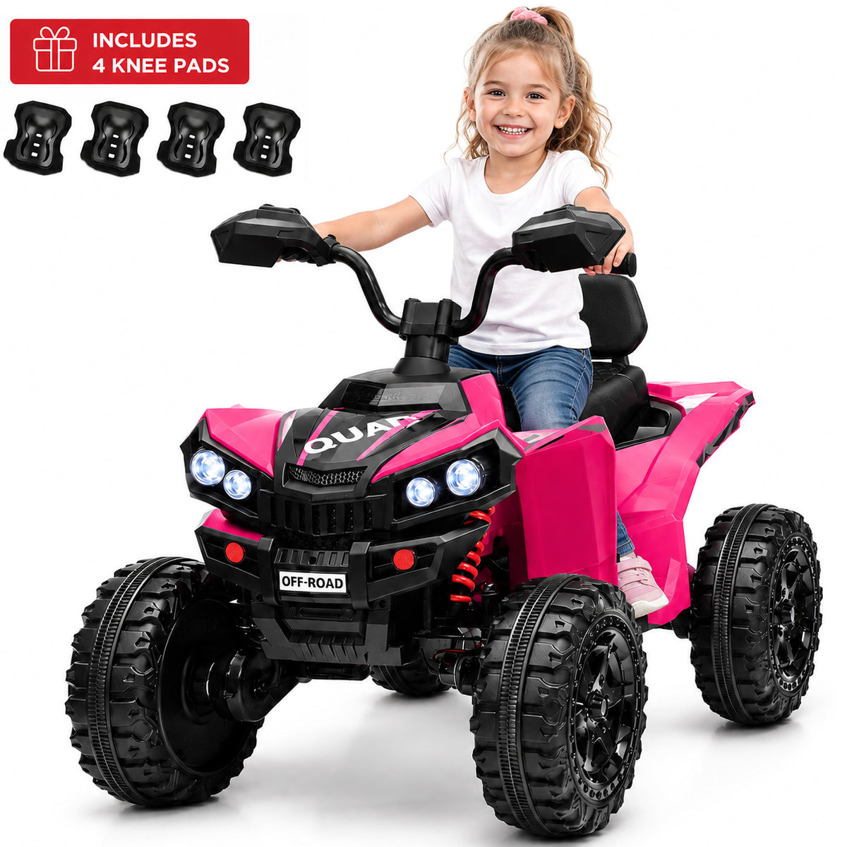 Sunnyfree 24V Ride on Toys ATV,4WD Power Car Wheels with 4x200W Motor, 4 Wheeler Quad Car with Spring Suspension, Bluetooth Music, LED Lights, 2602