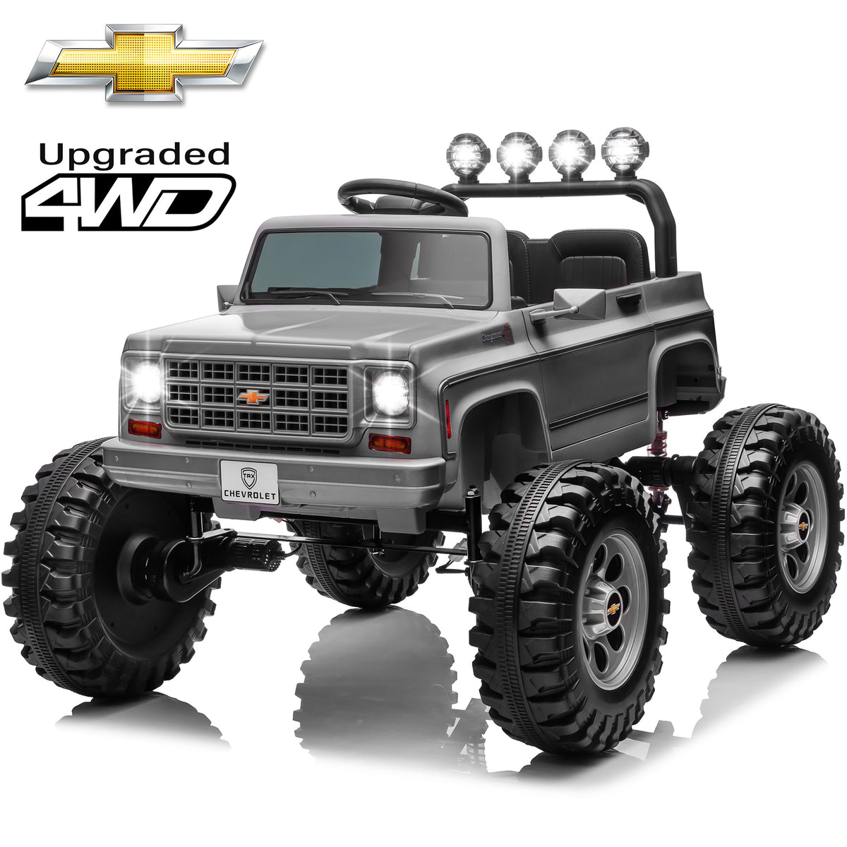 Sunnyfree 4WD Chevrolet Cheyenne 24 Volt Ride on Toys, 2 Seater Power Truck Wheels with Remote, Bluetooth, USB, LED Lights